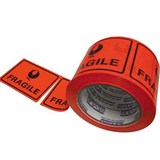 STYLUS PRINTED PACKAGING LABELS FRAGILE 75 X 50MM FLUORO ROLL 500