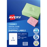 AVERY 959065 L7567 CRYSTAL CLEAR ADDRESS LABEL LASER 1UP CLEAR PACK 25