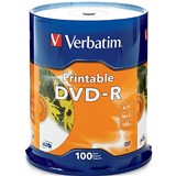 VERBATIM DVDR 47GB 16X PRINTABLE SPINDLE WHITE PACK 100