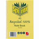 SPIRAX 812 NOTEBOOK 7MM RULED 100 RECYCLED CARDBOARD COVER SPIRAL BOUND A5 120 PAGE