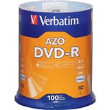 VERBATIM AZO DVDR 47GB 16X SPINDLE SILVER PACK 100