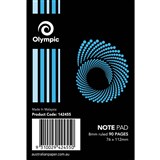 OLYMPIC SP60 NOTEPAD SPIRAL BOUND 8MM RULED 90 PAGE 76 X 112MM WHITE
