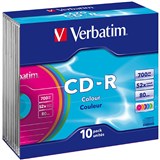VERBATIM 41846 CDR DVD JEWEL CASE 700MB 52X COLOURED PACK 10