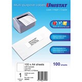 UNISTAT 38940 MULTIPURPOSE LABEL 1UP 297 X 210MM WHITE PACK 100