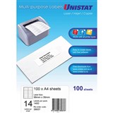 UNISTAT 38937 MULTIPURPOSE LABEL 14UP 98 X 38MM WHITE PACK 100