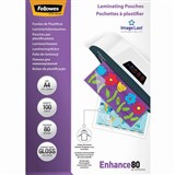 FELLOWES ENHANCE LAMINATING POUCH GLOSS 80 MICRON A4 CLEAR PACK 100