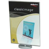 DEFLECTO SIGN HOLDER ROTATING DOUBLE SIDED PORTRAIT A4 CLEARSILVER