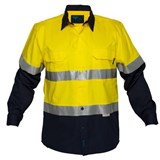 PRIME MOVER MA801 COTTON DRILL SHIRT LONG SLEEVE LIGHTWEIGHT WITH TAPE 2TONE YELLOW NAVY 5XL