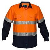 PRIME MOVER MA801 COTTON DRILL SHIRT LONG SLEEVE LIGHTWEIGHT WITH TAPE 2TONE ORANGE NAVY EXTRA LARGE