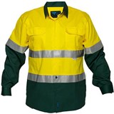 PRIME MOVER MA801 COTTON DRILL SHIRT LONG SLEEVE LIGHTWEIGHT WITH TAPE 2TONE YELLOW GREEN 4XL