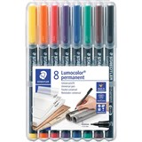 STAEDTLER 313 LUMOCOLOR PERMANENT MARKER BULLET SUPERFINE 04MM ASSORTED WALLET 8
