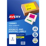AVERY 959405 L7168FY HIGH VISIBILITY SHIPPING LABEL LASER 2UP FLUORO YELLOW PACK 10