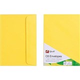 QUILL C6 COLOURED ENVELOPES PLAINFACE STRIP SEAL 80GSM 114 X 162MM LEMON PACK 25