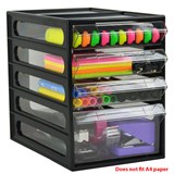 ITALPLAST OFFICE ORGANISER CABINET 4 DRAWER 255D X 165W X 230H MM BLACK