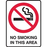 BRADY PROHIBITION SIGN NO SMOKING IN THIS AREA 450 X 300MM POLYPROPYLENE