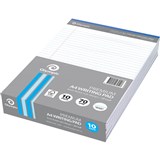 OLYMPIC PREMIUM WRITING PAD 8MM RULED 70GSM 50 LEAF A4 WHITE PACK 10