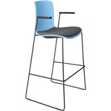 DAL ACTI BAR STOOL SLED BASE HIGH 760MM ARMS BLACK ARMPADS AND BLACK POWDERCOAT FRAME PALE BLUE POLYPROP SHELL