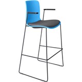 DAL ACTI BAR STOOL SLED BASE HIGH 760MM ARMS BLACK ARMPADS AND BLACK POWDERCOAT FRAME OCEAN BLUE POLYPROP SHELL