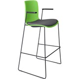 DAL ACTI BAR STOOL SLED BASE HIGH 760MM ARMS BLACK ARMPADS AND BLACK POWDERCOAT FRAME GREEN POLYPROP SHELL