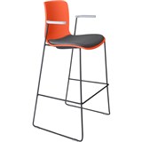 DAL ACTI BAR STOOL SLED BASE HIGH 760MM ARMS LIGHT GREY ARMPADS AND BLACK POWDERCOAT FRAME ORANGE POLYPROP SHELL