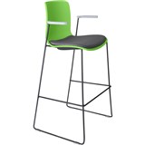 DAL ACTI BAR STOOL SLED BASE HIGH 760MM ARMS LIGHT GREY ARMPADS AND BLACK POWDERCOAT FRAME GREEN POLYPROP SHELL