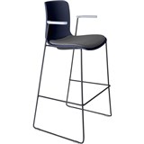 DAL ACTI BAR STOOL SLED BASE HIGH 760MM ARMS LIGHT GREY ARMPADS AND BLACK POWDERCOAT FRAME NAVY BLUE POLYPROP SHELL
