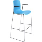 DAL ACTI BAR STOOL SLED BASE HIGH 760MM ARMS BLACK ARMPADS AND CHROME FRAME OCEAN BLUE POLYPROP SHELL
