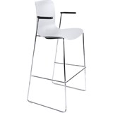 DAL ACTI BAR STOOL SLED BASE HIGH 760MM ARMS BLACK ARMPADS AND CHROME FRAME WHITE POLYPROP SHELL
