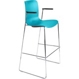 DAL ACTI BAR STOOL SLED BASE HIGH 760MM ARMS BLACK ARMPADS AND CHROME FRAME TEAL POLYPROP SHELL