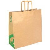 BIOPAK KRAFT PAPER BAGS FLAT HANDLE MEDIUM 320 X 340 X 140MM CARTON 200