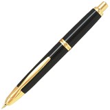 PILOT CAPLESS GOLD ACCENT FOUNTAIN PEN BLACK BARREL FINE NIB BLACK INK