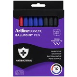 ARTLINE SUPREME ANTIMICROBIAL BALLPOINT PEN 10MM ASSORTED PACK 10