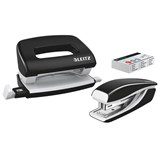 LEITZ NEXXT WOW STAPLER AND PUNCH SET MINI BLACK