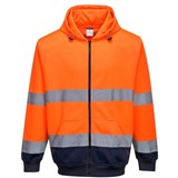 PORTWEST HIGH VISIBILITY ZIPPED HOODY TWOTONE MEDIUM ORANGE NAVY