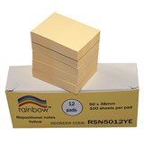 RAINBOW REPOSITIONAL NOTES 50 X 38MM 100 SHEET PAD YELLOW PACK 12