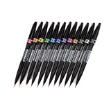 PENTEL ARTS BRUSH SIGN PEN ARTIST 12 ASSORTED COLOUR WALLET