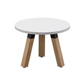 OLG PLANTATION ROUND COFFEE TABLE 3 LEG BLACK HOUSING 600MM WHITE TOPOAK LEGS