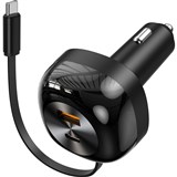 COMSOL USBC  USBA RETRACTABLE CAR CHARGER 45W BLACK